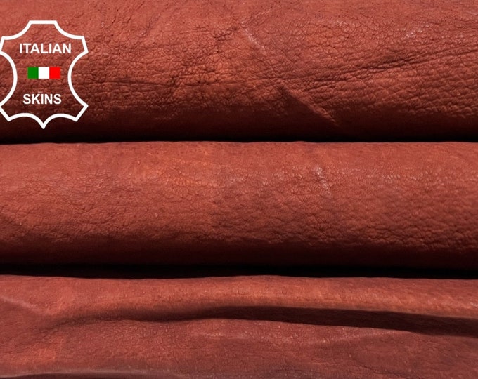 WASHED BRIC REDDISH Brown Vegetable Tan Rustic Wrinkled Look Italian Calfskin Calf Cow Leather hide hides skin skins 8+sqf 1.0mm #B4436