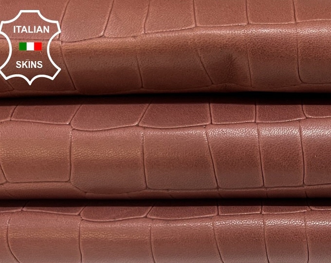 REDWOOD BROWN CROCODILE Textured Embossed Print On Vegetable Tan Thick Italian Calfskin Calf Cow Leather hides skins 9sqf 1.2mm #B5721