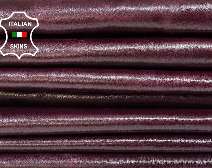 PLUM SHINY ANTIQUED Vintage Look Thick Soft Italian Lambskin Lamb Sheep Leather hides pack 2 skins total 12sqf 1.0mm #B871