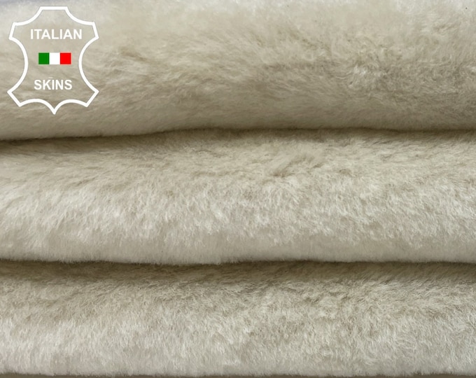IVORY On TAN BROWN Suede sheepskin shearling fur hairy sheep Italian leather hides hide skin skins 15"x21"  #B642