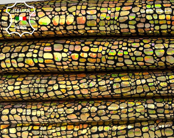 METALLIC GOLD HOLOGRAPHIC Brics Print Thick Soft Italian Goatskin Goat Leather pack 2 hides skins total 10sqf 1.1mm #B9478