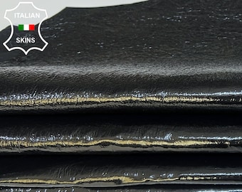 BLACK PATENT CRINKLED Double Face On Grainy Black Thick Soft Italian Lambskin Lamb Sheep Leather pack 2 hides skins total 10sqf 1.6mm #B4280