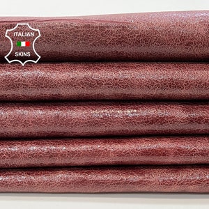 MAROON BURGUNDY CRACKED Vintage Look Shiny Italian Goatskin Goat leather pack 2 hides skins total 10+sqf 0.7mm #C58