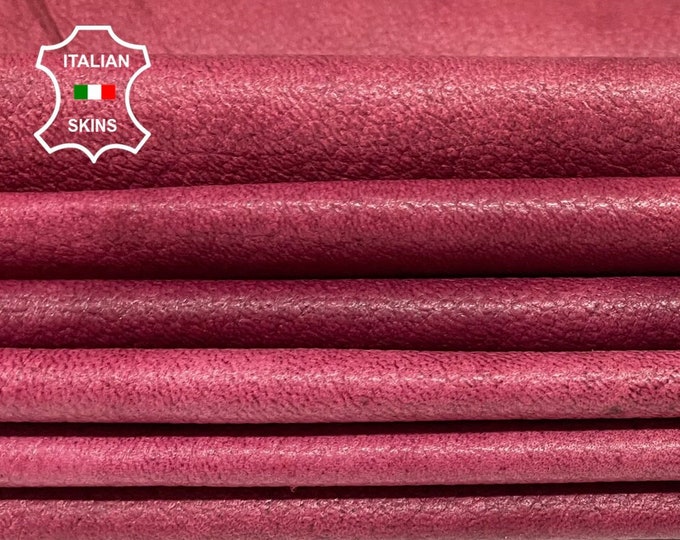 WINE RED PEBBLE Grainy Distressed Vintage Look soft Italian Lambskin Lamb Sheep leather hides pack 2 skins total 18sqf 0.6mm #A9579