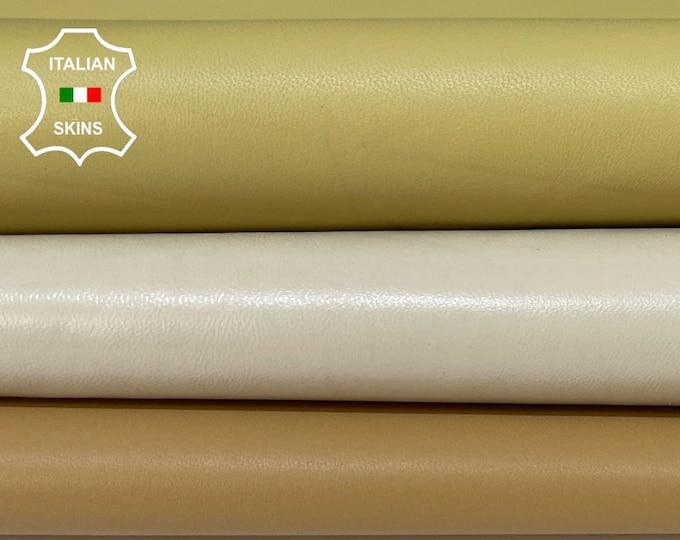 IVORY, MUSTARD, NUDE pack 3 shades smooth Italian Lambskin Lamb Sheep leather skin hide hides 3 skins total 15sqf 0.8mm #A8668