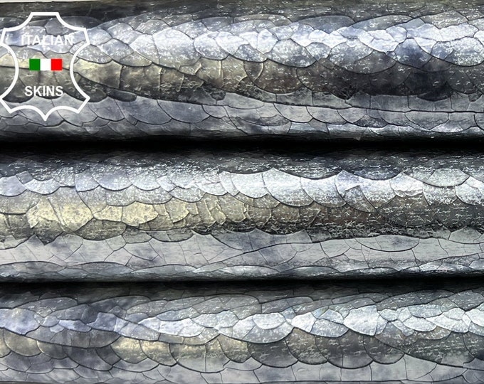 METALLIC STEEL Cracked Crackled Distressed Thick Soft Italian Lambskin Lamb Sheep leather hide hides skin skins 5+sqf 1.1mm #B5880