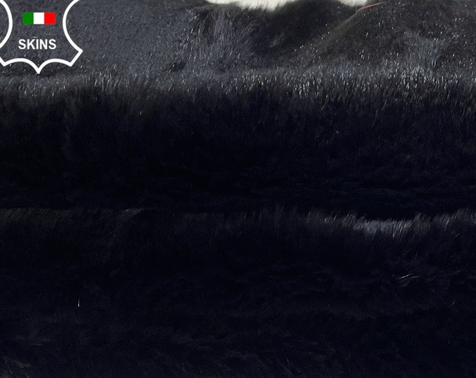 BLACK RABBIT SKIN Shearling Fur Rug Pelt hairy 1 side usable Soft Italian leather hides hide skin skins 23"x45"  #B2407