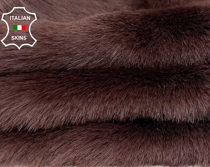 MAHOGANY BROWN sheepskin shearling fur hairy sheep one side usable Italian leather skin skins hide hides 17"x26"  #A9503