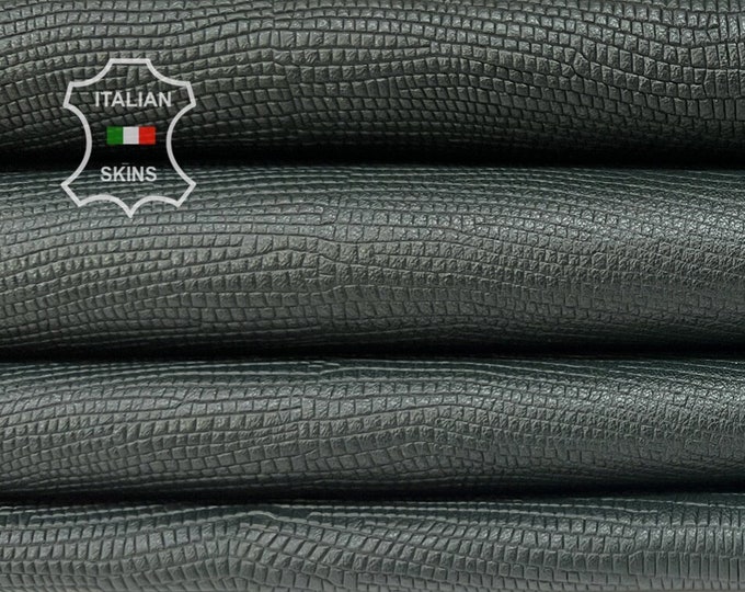 DARK PINE GREEN Tejus Reptile Embossed Print On Vegetable Tan Thick Soft Italian Lambskin Sheep Leather hide hides skins 7sqf 1.1mm #B7641