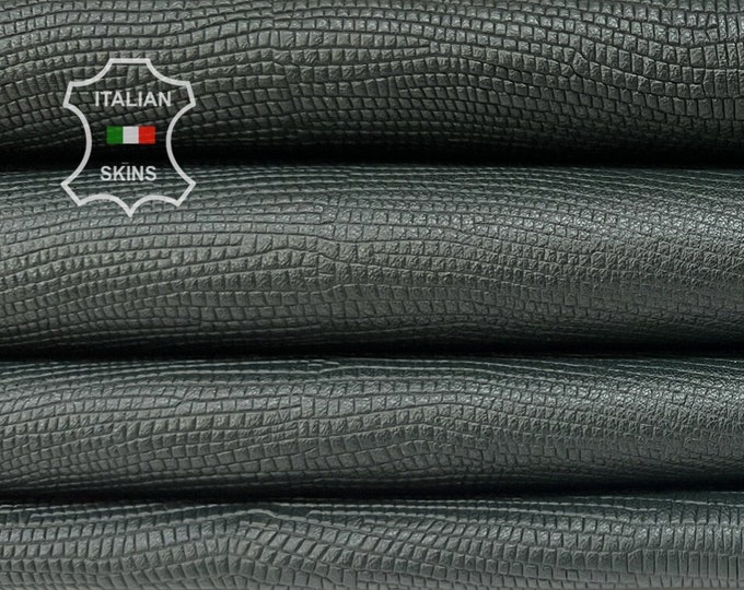 DARK PINE GREEN Tejus Reptile Embossed Print On Vegetable Tan Thick Soft Italian Lambskin Sheep Leather hide hides skins 7sqf 1.1mm #B7641
