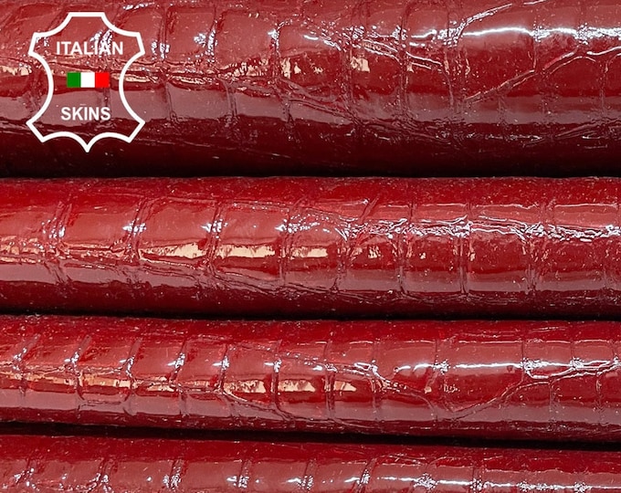 PATENT WINE RED Crocodile Print Shiny On Italian Lambskin Lamb Sheep Leather hides pack 2 skins total 6sqf 1.0mm #B2500