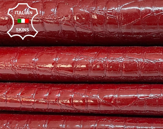 Free FedEx & Duties -PATENT WINE RED Crocodile Print Shiny On Italian Lambskin Lamb Sheep Leather hides pack 2 skins total 6sqf 1.0mm #B2500