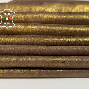 METALLIC BRASS BRONZE Distressed Vintage Look Nubuck Thin Soft Lambskin Lamb Sheep Leather hides pack 2 skins total 14sqf 0.5mm #B2360