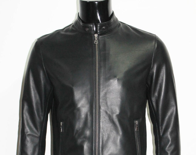 Italian handmade Fantastic slim fit Men soft genuine lambskin leather jacket color Black