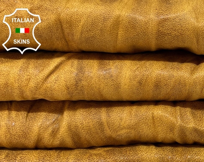 MUSTARDY TAN WRINKLED Antiqued Vegetable Tan Vintage Look Soft Italian Lambskin Sheep leather pack 3 hides skins total 24sqf 1.0mm #B4981