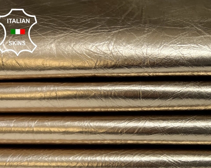 METALLIC PLATINUM GOLD Crinkled Coated Italian Goatskin Goat Leather pack 2 hides skins total 10+sqf 0.7mm #B6193