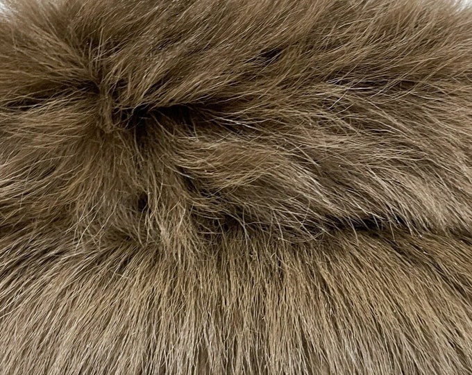 BROWN CAFFELATTE sheepskin shearling fur hairy sheep one side usable Italian leather skin hide 20"x21" #A9229
