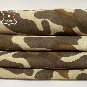 Free FedEx & Duties - BROWN CAMO PRINT On Beige Camouflage Army Thin Soft Italian Lamb Leather skin 6sqf 0.6mm #B2978 image 1