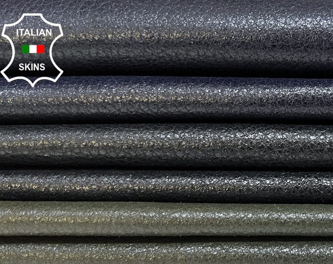 BLACK & OLIVE And BLUE Pebble Grainy Shiny Rough Thick Italian Goatskin Goat leather pack 3 hides skins total 20sqf 1.2mm #B5857