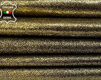 METALLIC OLD GOLD Brass Crackled Soft Italian Goatskin Goat Leather pack 2 hides skins total 8sqf 0.8mm #B5569