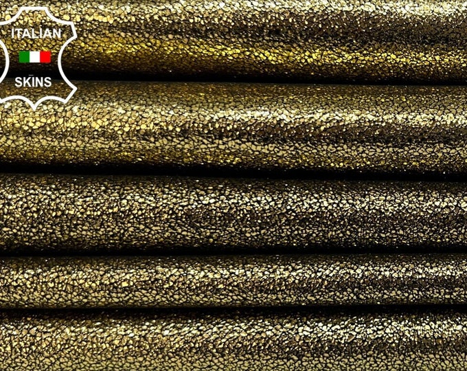 METALLIC OLD GOLD Brass Crackled Soft Italian Goatskin Goat Leather pack 2 hides skins total 8sqf 0.8mm #B5569
