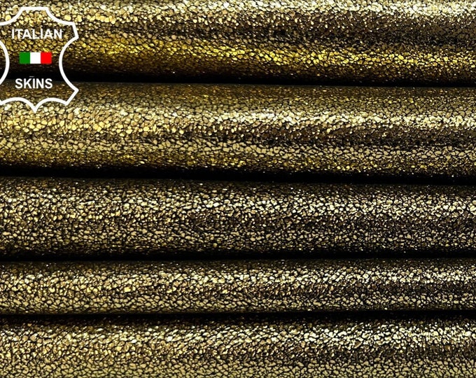 METALLIC OLD GOLD Brass Crackled Soft Italian Goatskin Goat Leather pack 2 hides skins total 8sqf 0.8mm #B5569