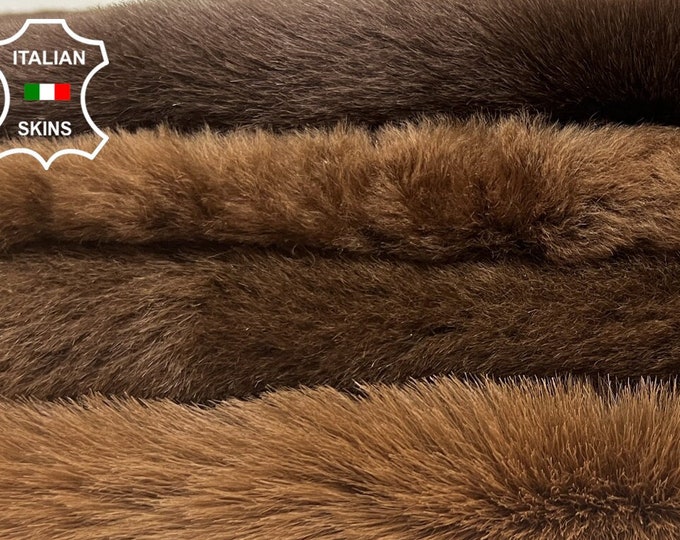 BROWN 4 SHADES Hair On Soft sheepskin shearling fur hairy sheep Italian leather pack 4 hides skins total 17"x24"  #B6744