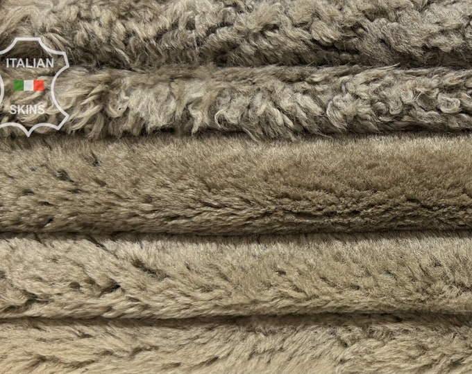 KHAKI short Hair On CHARCOAL BLACK Soft sheepskin shearling fur hairy sheep Italian leather pack 2 hides skins total 9+sqf 27"x39"  #B7047