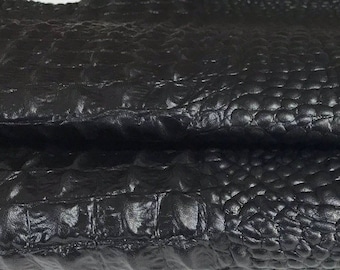 BLACK ALLIGATOR CROCODILE 3D embossed on Italian  lambskin lamb sheep leather skins hides skin hide 3-9sqf