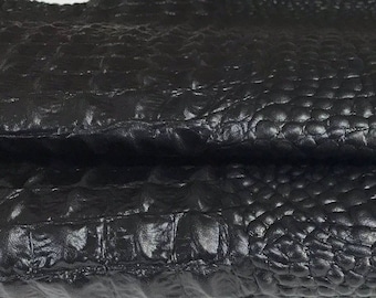 BLACK ALLIGATOR CROCODILE 3D embossed on Italian  lambskin lamb sheep leather skins hides skin hide 3-8sqf