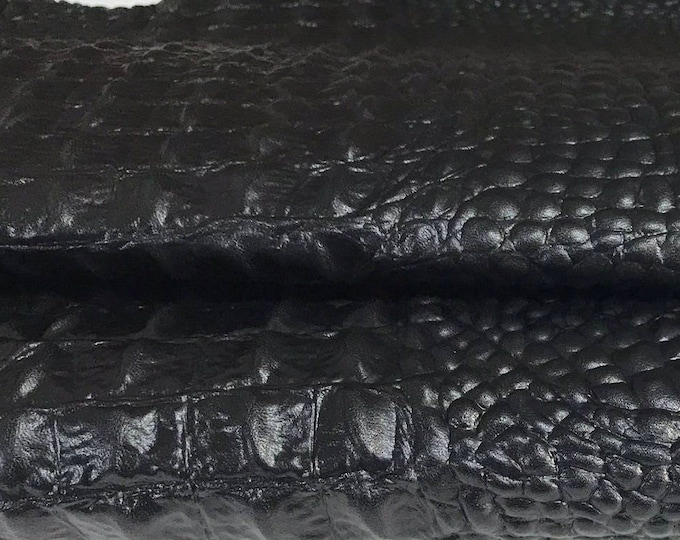 BLACK ALLIGATOR CROCODILE 3D embossed on Italian  lambskin lamb sheep leather skins hides skin hide 3-8sqf