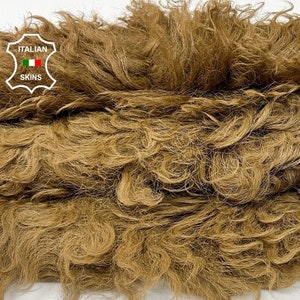 CAMEL TAN BROWN sand sheepskin shearling fur hairy sheep one side usable Italian leather skin skins 21"X26" #A9189