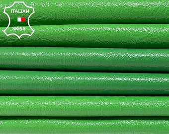 Delivered Duty Paid-PATENT GREEN CRINKLED Shiny Italian Lamb Leather pack 3 skins total 15sqf 0.9mm #B2253