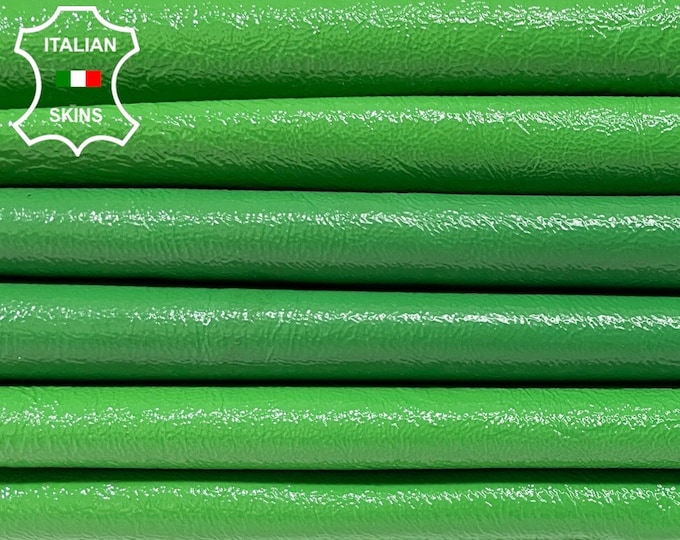 PATENT GREEN CRINKLED Shiny Italian Lambskin Lamb Sheep Leather hides pack 3 skins total 15sqf 0.9mm #B2253