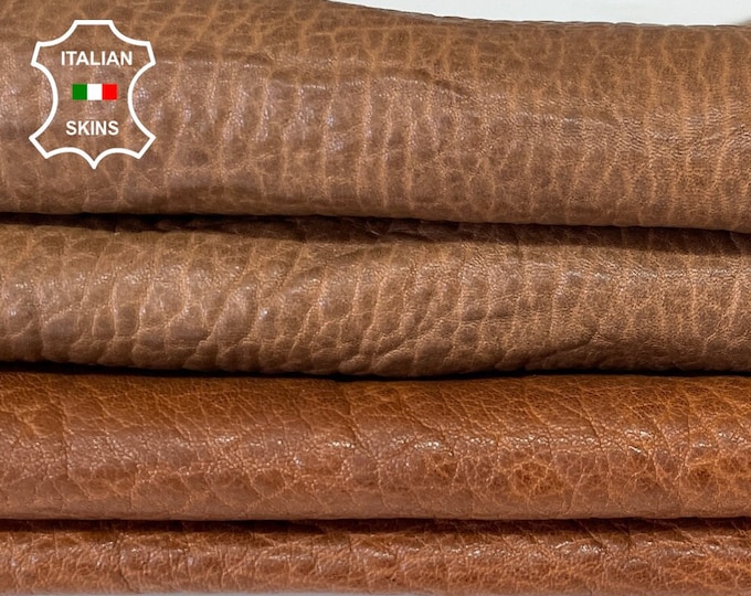 BROWN RUSTIC ANTIQUED look bubbly grainy vegetable tan thick italian skin Lambskin Lamb sheep leather pack 2 skins 8sqf 1.2mm #A7921