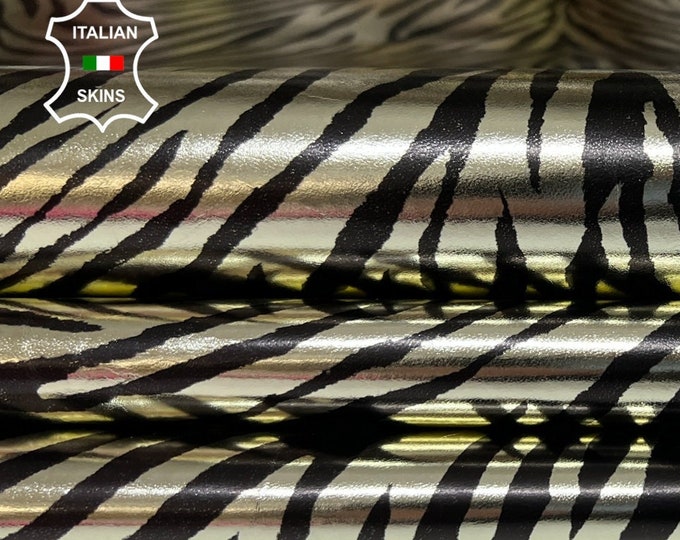 METALLIC LIGHT GOLD Black Zebra Print On thin Italian Lambskin Lamb Sheep leather skin hide hides skins 8sqf 0.5mm #A9562