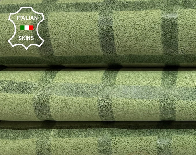 VINTAGE GREEN SQUARES Print Vegetable Tan Italian Goatskin Goat Leather hides hide skin skins 6+sqf 0.6mm #B1567