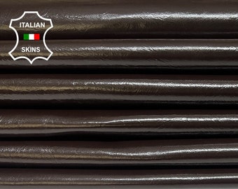 DARK BROWN SHINY Crinkled Soft Italian Goatskin Goat Leather pack 4 hides skins total 18sqf 0.8mm #B4120