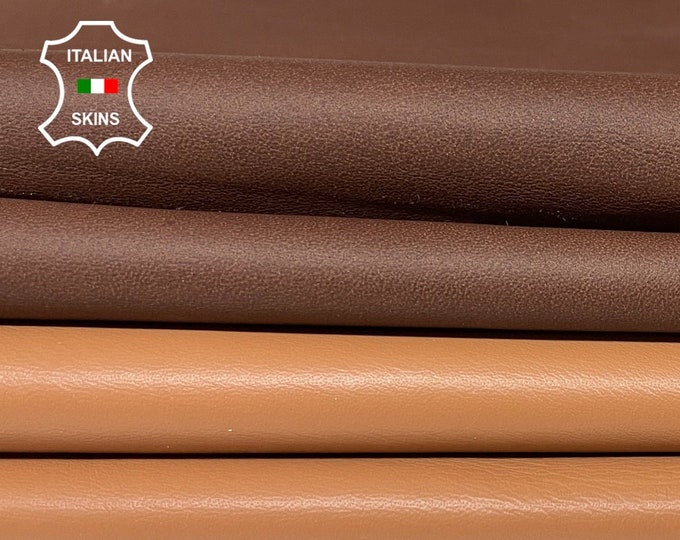 BROWN PACK 2 SKINS Different shades soft Italian Lambskin Lamb Sheep leather skin hide skins 2 hides total 14sqf 0.7mm #A8940