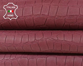 Usa duties included - NATURAL WINE RED Crocodile embossed on vegetable tan thick soft Lamb leather 2 skins total 18sqf 1.3mm #A5998