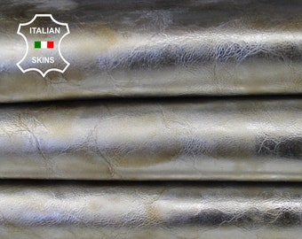 METALLIC PLATIN SILVER platinum distressed crackled vintage look Italian Goatskin Goat leather skin hide skins hides 8-9sqf 0.7mm #A6599