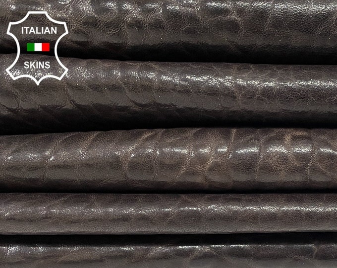 DARK BROWN BUBBLY Shiny Washed Grainy Vegetable Tan Thick Italian Lambskin Lamb Sheep Leather hides pack 3 skins total 14sqf 2.0mm #B793