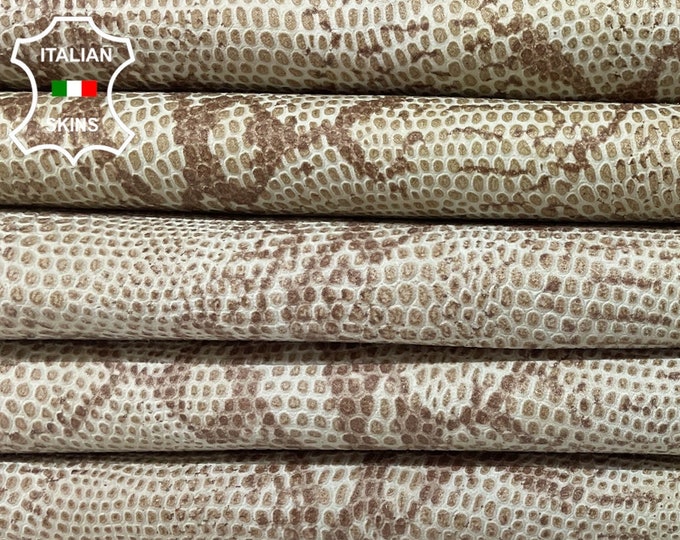 BROWN PYTHON PRINT On Gray Vintage Look Italian Lambskin Lamb Sheep Leather hides pack 2 skins total 11sqf 0.7mm #B2124