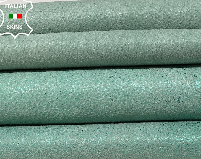 METALLIC GREEN CRACKLED Stonewash Vintage Look Italian Goatskin Goat Leather hides pack 3 skins total 12sqf 1.0mm #B2146