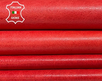 RED SHINY CRINKLED Vintage Look Soft Italian Lambskin Lamb Sheep Leather hides pack 2 skins total 10+sqf 0.8mm #B2304