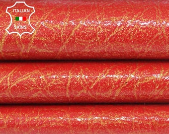 PATENT RED GLITTERED Gold glitters Italian Lambskin Lamb Sheep leather skin skins hide hides 8-10sqf 1.1mm #A6639