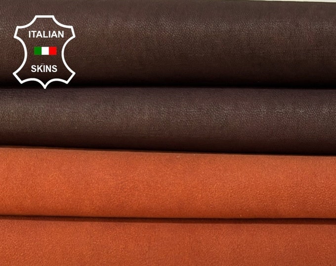 BROWN 2 SHADES Vegetable Tan Soft Italian STRETCH Lambskin Lamb Sheep Leather pack 2 hides skins total 6sqf 1.0mm #B3955
