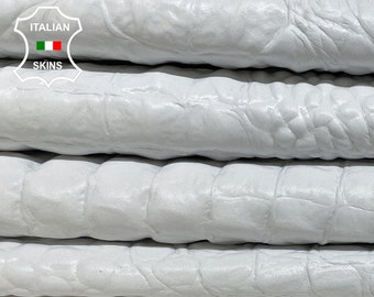 Free FedEx & Duties - WHITE CROCODILE ALLIGATOR Textured Print Embossed On I Lamb Sheep Leather hides pack 3 skins total 15sqf 0.8mm #B2252
