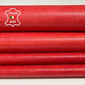 RED SHINY CRINKLED Vintage Look Soft Italian Lambskin Lamb Sheep Leather hides pack 2 skins total 10+sqf 0.8mm #B2304