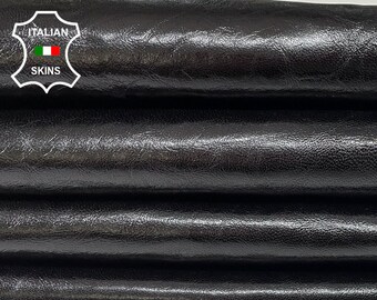 BLACK SHINY CRINKLED Thick Soft Italian Lambskin Lamb Sheep Leather hides hide skin skins 9+sqf 0.9mm #B1520